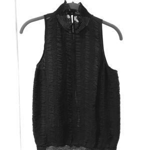 Black sleeveless high neck blouse w/ ruched front